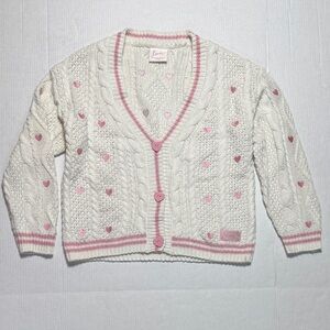 TAYLOR SWIFT Lover Alum Official Cream Pink Heart Cable Knit V-Neck Cardigan SM